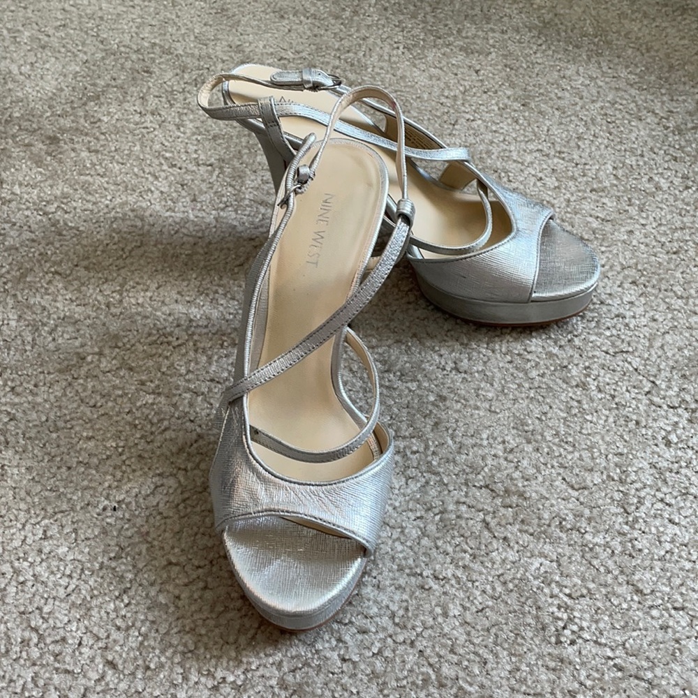 Like New! Silver Strappy Platform Heels